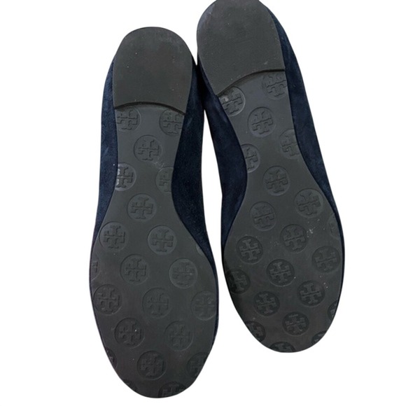 Tory Burch Navy Blue Suede Ballet Flats Gold Logo Size 8M - Picture 3 of 7